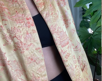 vintage reversible japanese motif jacket in champagne & emerald