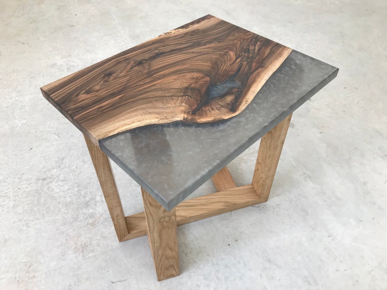 Grey Marble Walnut Epoxy Resin Side Table sold Etsy