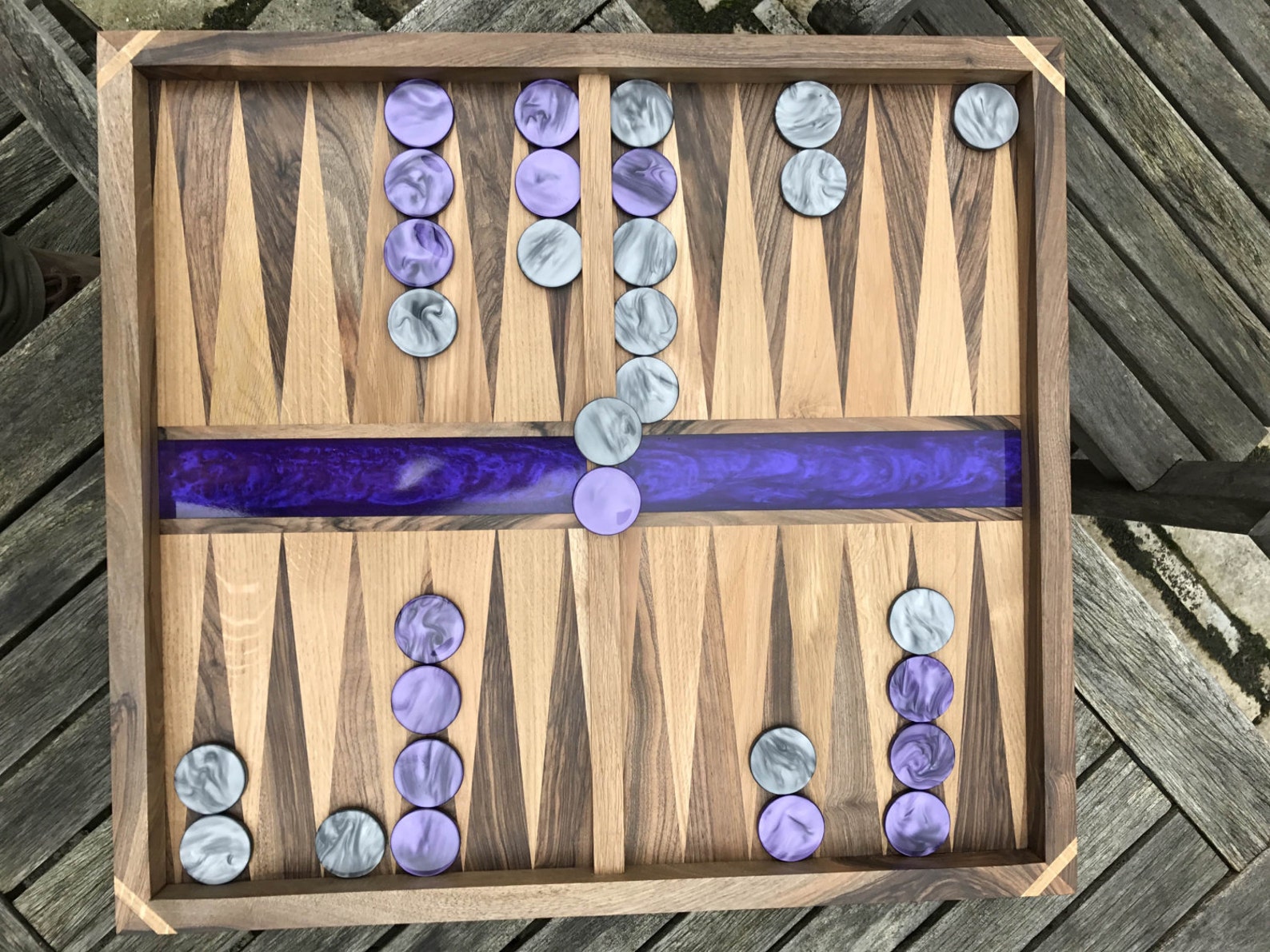 Backgammon Board Handmade Walnut & Reclaimedoak and Epoxy - Etsy UK