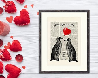 Gift Love Personalised Print Engagement Penguins Couple Wedding Gift Love Personalised Print Engagement Penguins Couple Wedding