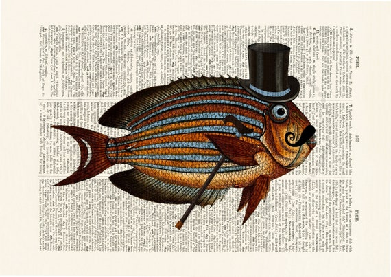Fish in Top Hat With Moustache and Cane 