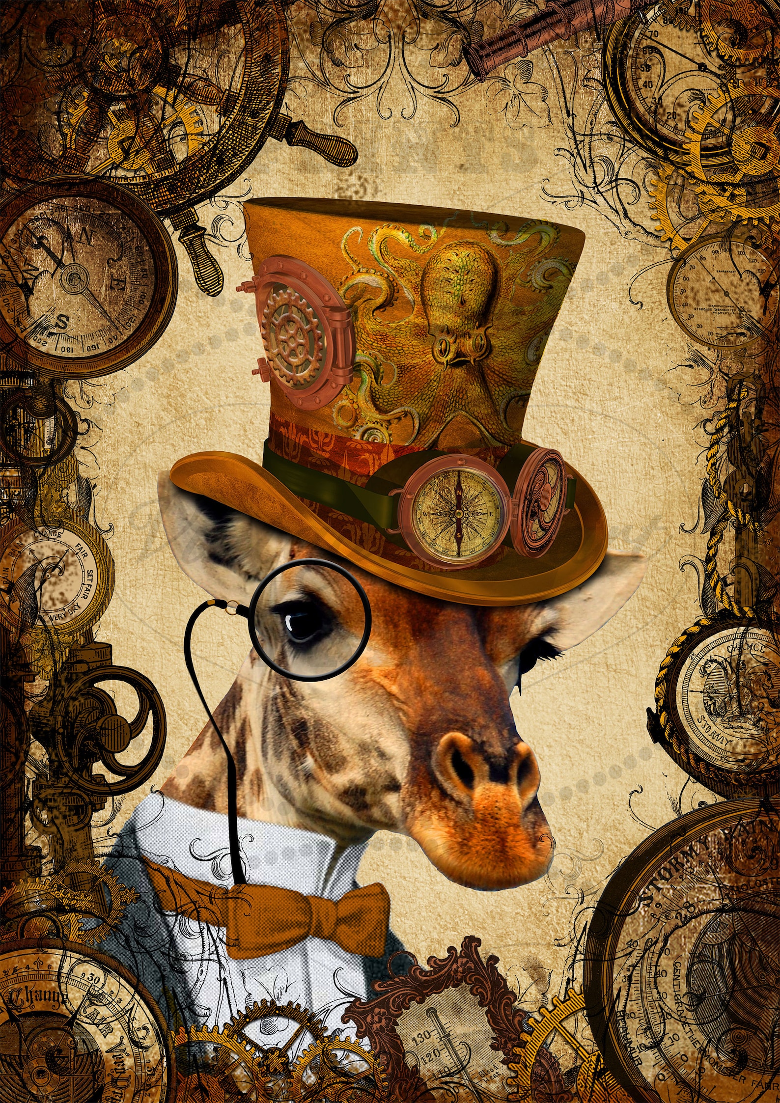 steampunk-giraffe-a4-art-print-wall-art-poster-nautical-art-etsy