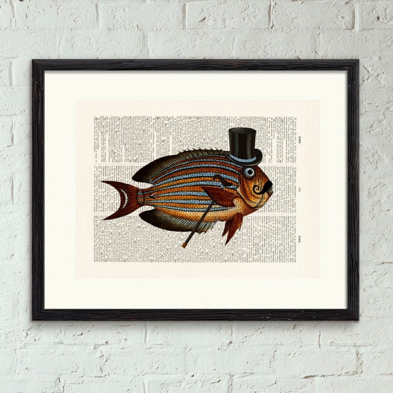 Fish in Top Hat With Moustache and Cane 