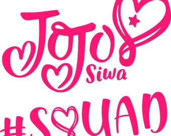 May include: Pink graphic with the text "Jojo Siwa #Squad" with a heart and a star in the design.