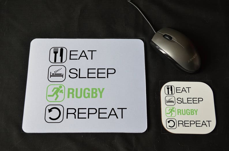 Mouse Pad /& Coaster Set RUGBY GIFT Eat Sleep Rugby Desk Decor PC Computer Accessory Graduation Qualified Birthday Novelty Coworker Gift