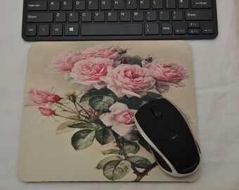 MOUSE PAD Floral Print, Pink Roses Floral Patttern, Mousemat, Desk Decor, PC Accessory, Graduation Gift, Office Gift, Birthday Gift