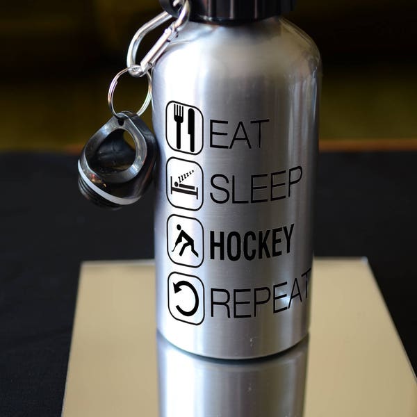 HOCKEY GIFT. Eat Sleep Hockey Sublimation Printed 500ml Water Bottle. Personalised Birthday Gift. Sports Accessory. Cold Drinks SVR