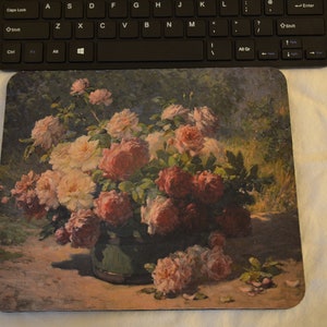 MOUSE PAD Floral Print, Pink Flowers Floral Patttern, Mousemat, Desk ...
