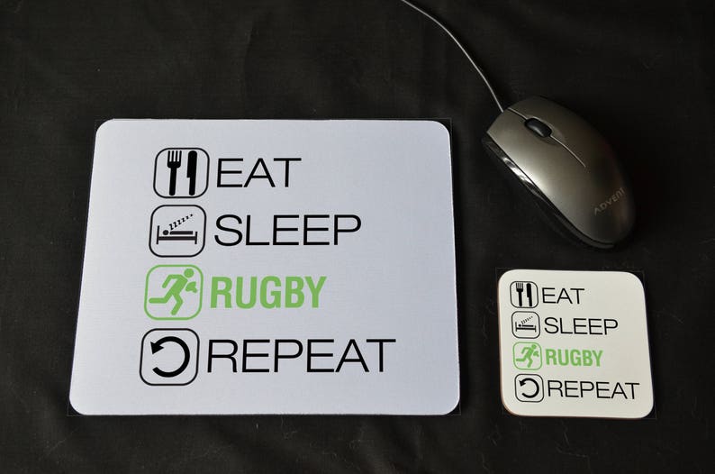 Mouse Pad /& Coaster Set RUGBY GIFT Eat Sleep Rugby Desk Decor PC Computer Accessory Graduation Qualified Birthday Novelty Coworker Gift