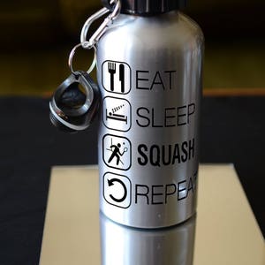 SQUASH PLAYER Gift. Eat Sleep Squash Sublimation Printed 500ml Water Bottle. Personalised Birthday Gift. Sports Accessory. Cold Drinks SVR