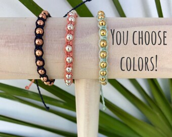 Studded macrame bracelet, Pura vida Bracelet, Gold, Silver, Copper, Rose Gold studded bracelet, Friendship bracelet, custom color combo