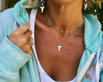 Genuine Shark tooth necklace, White Shark Tooth on Sterling Silver or 14K Gold Filled chain, Layering Necklace