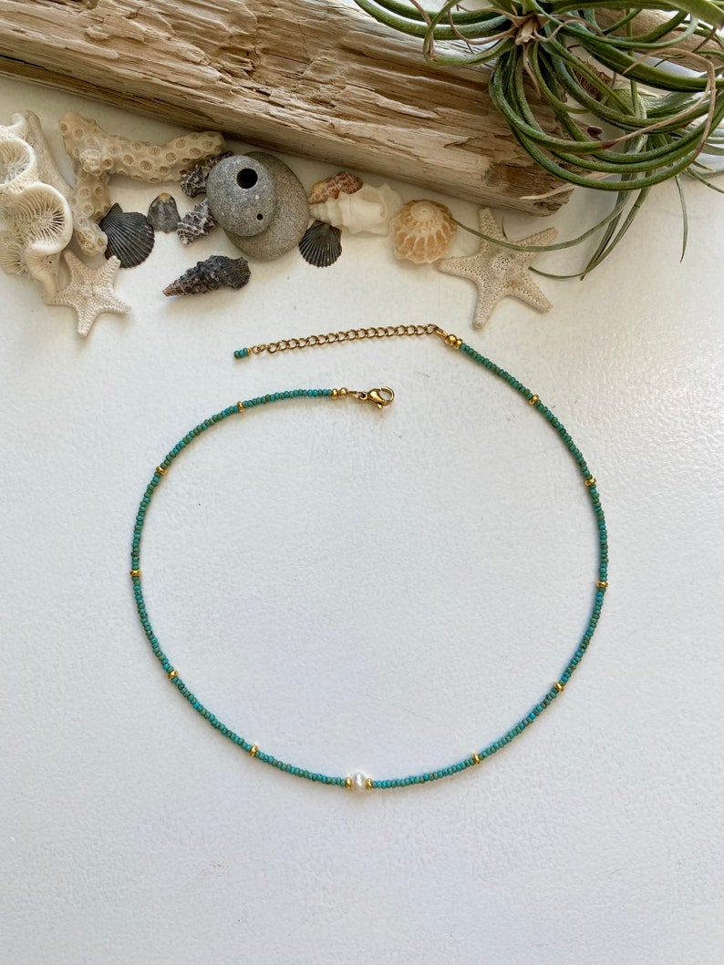 Tiny pearl choker, Seed bead choker necklace, Beachy beaded choker, Choose your color, Layering choker necklace image 6