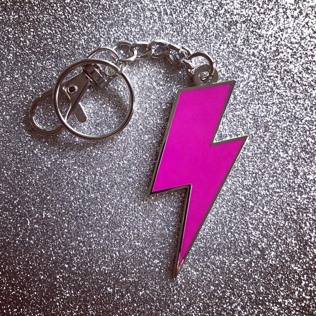 Lightning Bolt Keychain – Hot Pink Enamel With Silver Metal Metal Rock ...