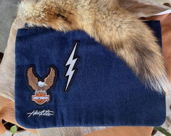 Denim Clutch with Fox Tail