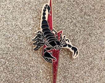Scorpion Pin w/ Red Glitter Lightning Bolt