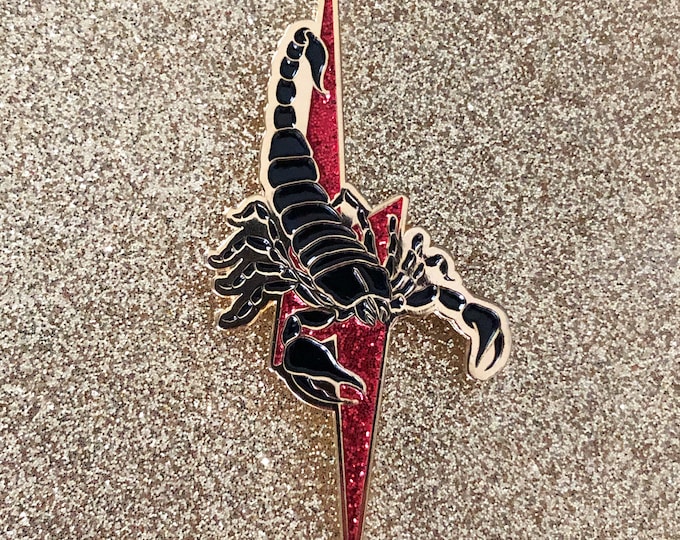 Scorpion Pin w/ Red Glitter Lightning Bolt