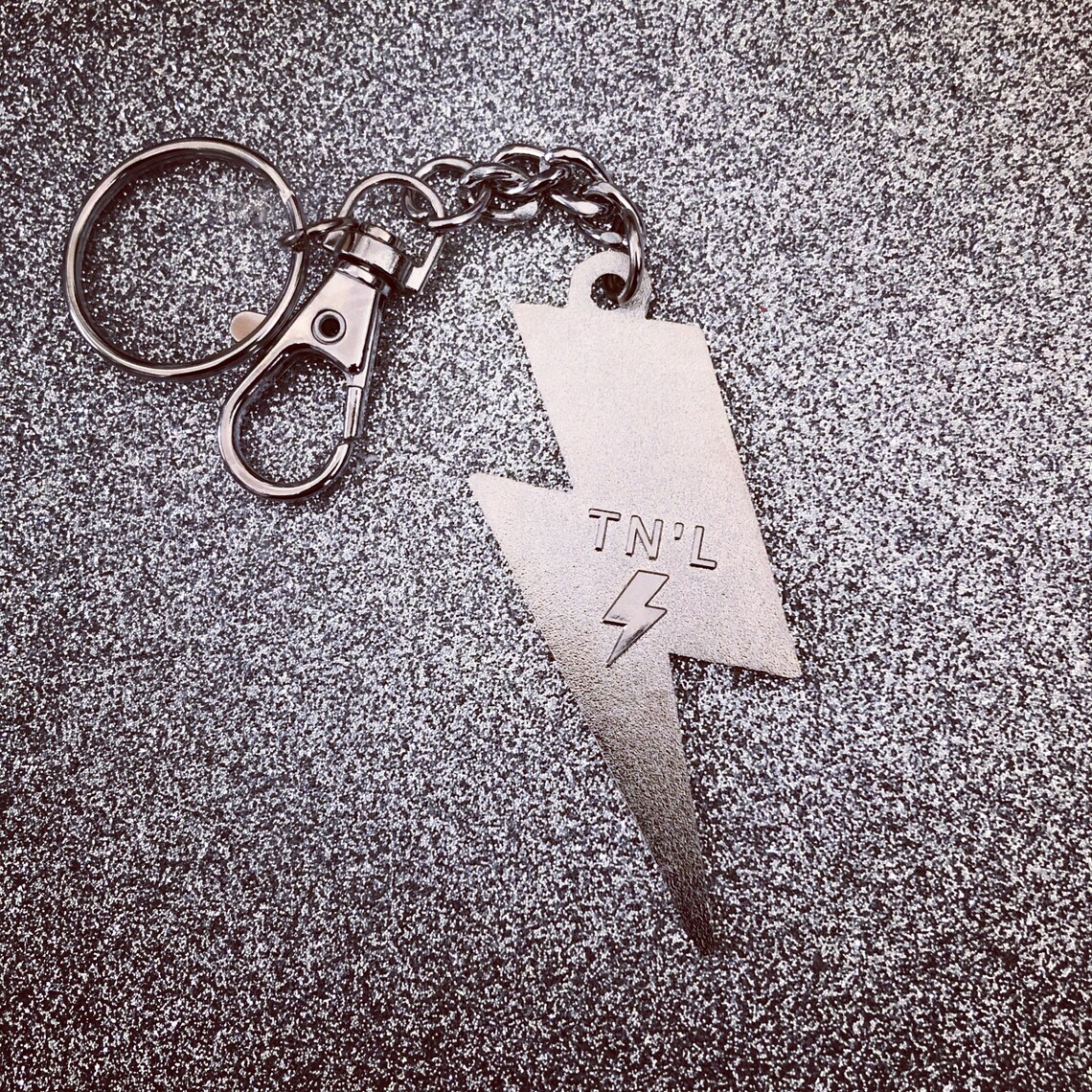 Lightning Bolt Keychain Solid Black & Silver Etsy
