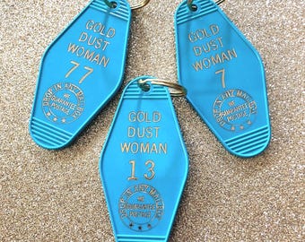 Vintage Hotel Keychain - Gold Dust Woman in Turquoise