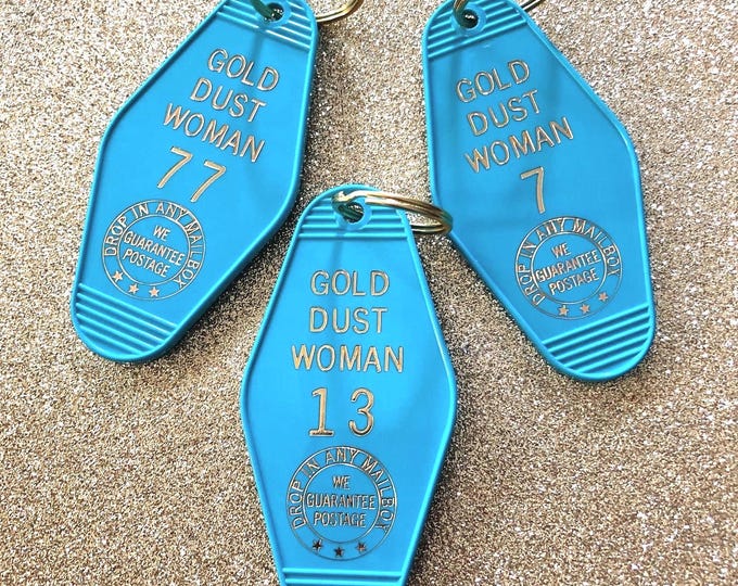 Vintage Hotel Keychain - Gold Dust Woman in Turquoise