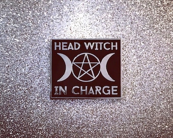 Silver Head Witch in Charge Enamel Pin