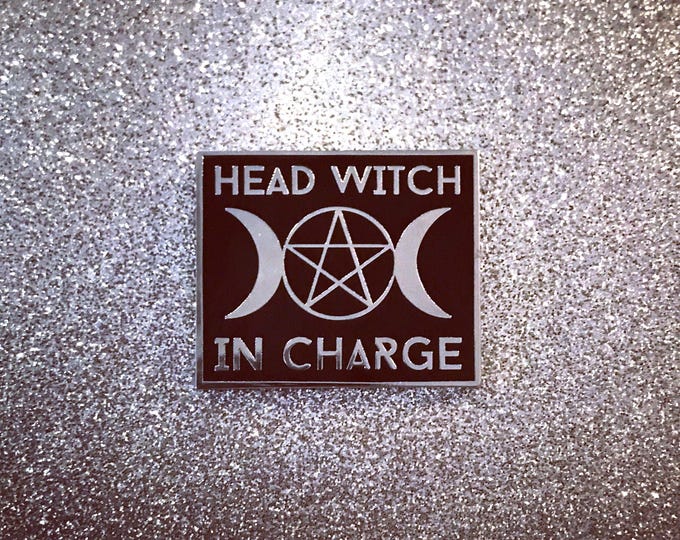 Silver Head Witch in Charge Enamel Pin