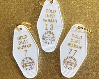 Vintage Hotel Keychain - Gold Dust Woman in White