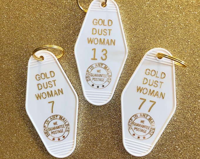 Vintage Hotel Keychain - Gold Dust Woman in White