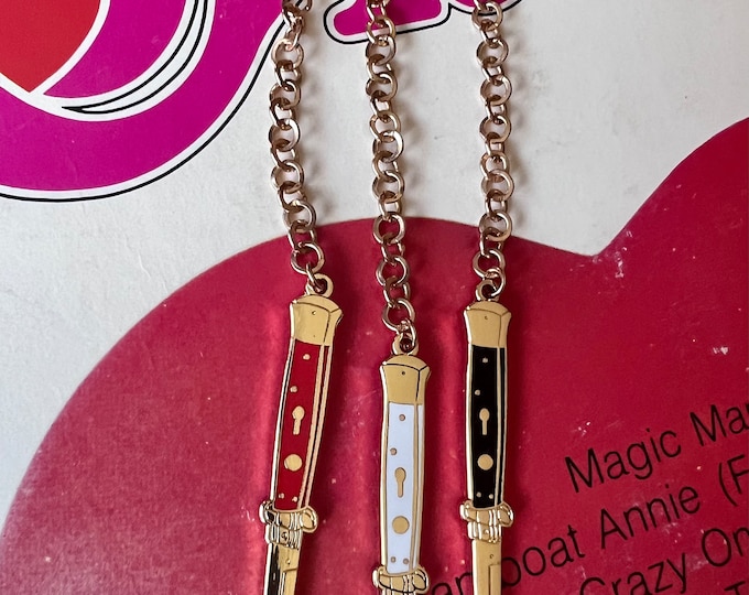 Gold Switchblade Earrings with Chain