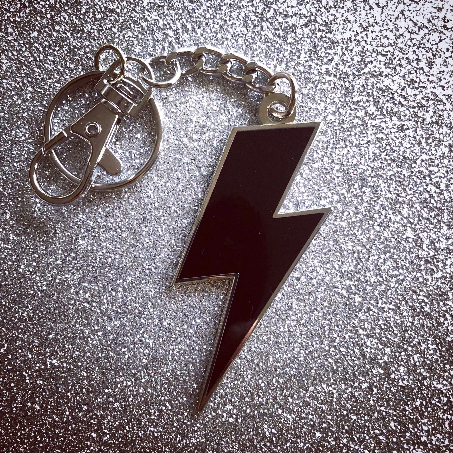 Lightning Bolt Keychain Solid Black & Silver Etsy