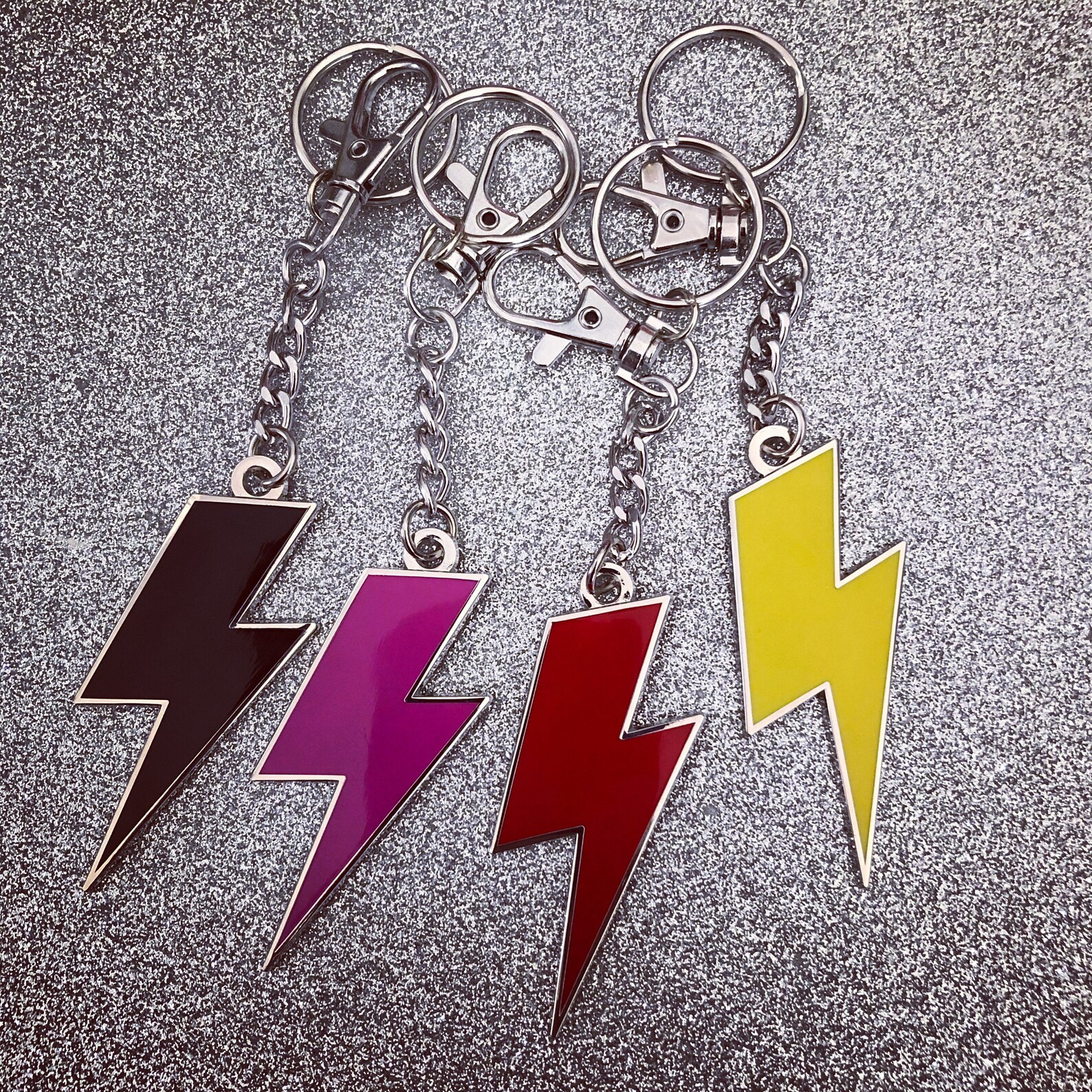 Lightning Bolt Keychain Solid Black & Silver Etsy