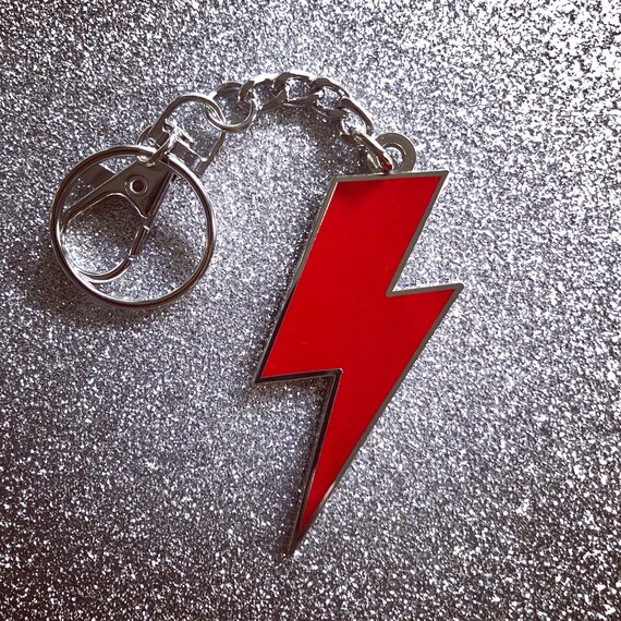 Lightning Bolt Keychain Solid Red & Silver Etsy
