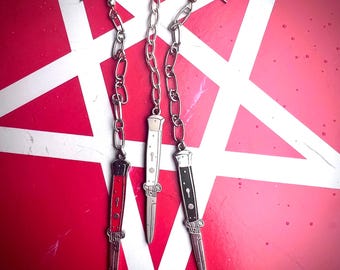Silver Switchblade Earrings with Chain