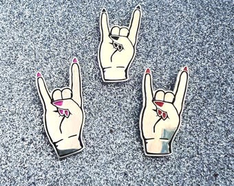 Silver Devil Horns Enamel Pin w/ Red, Pink, or Black Nails