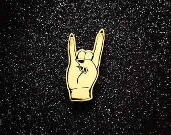 Devil Horns  Pin - Gold w/ Black Nails