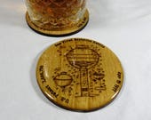 Gas Fired Barbecue Kettle Technical Coasters - Grill master decor - Single Design - Wooden Laser Engraved, Light Stained 3.5 Coaster