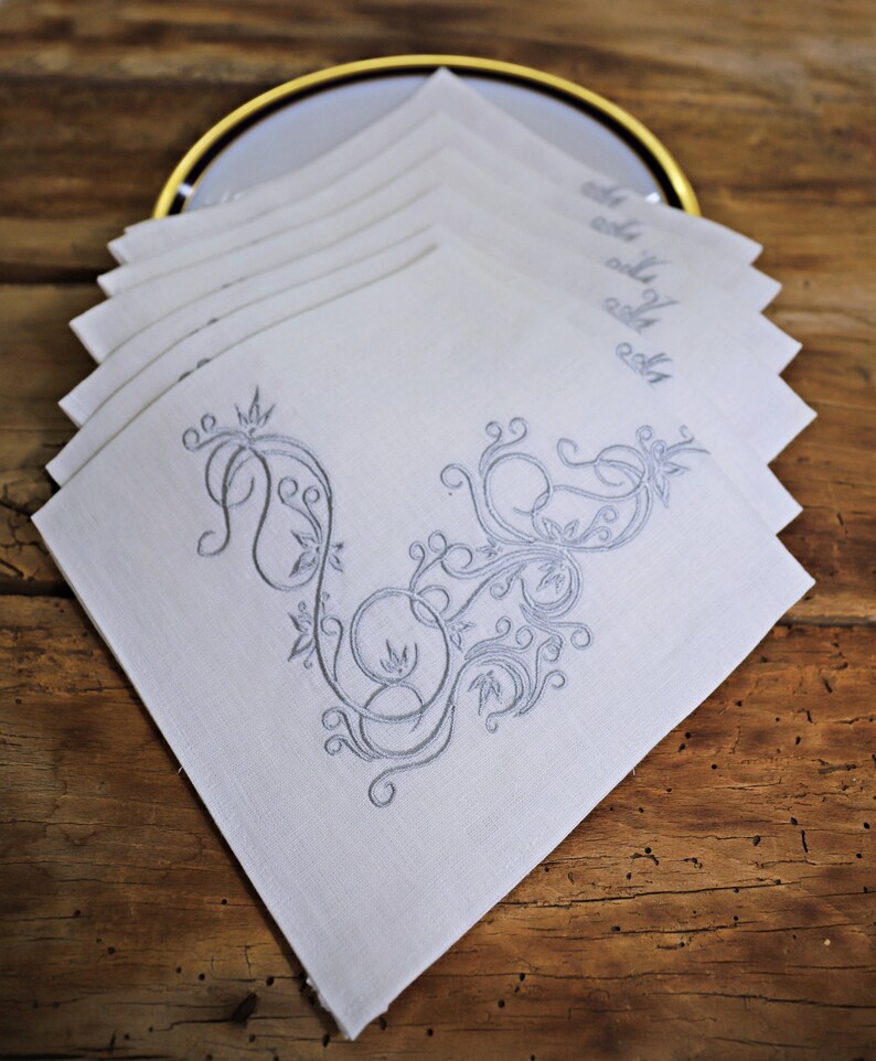 Custom Linen Napkins With Victorian Embroidery Fine Wedding Table Linens White Cloth Napkins Rustic Custom Dinner Napkins Eco Friendly