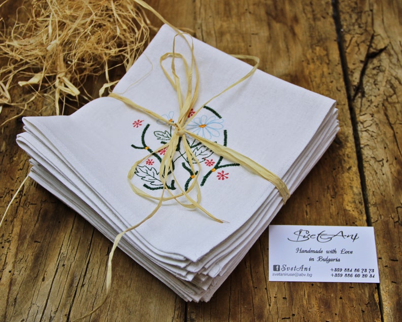 Set of 6 Linen napkins Organic Personalized dinner napkins Baby shower gift Embroidered napkins Wedding linen napkins