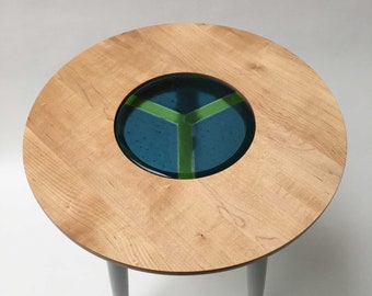 Maple side table with kiln formed glass centre.