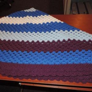 Crochet Blue, Purple, and White Throw/Blanket with Scalloped Border