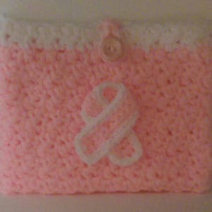 Crochet Pink and White Breast Cancer Awareness Clutch Purse