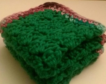 Haak groene washandje met paarse groene Boarder