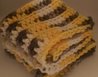 Gele en grijze gehaakte vaatdoeken Set van twee