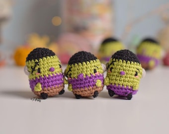 Patrón ESPAÑOL/INGLÉS para hacer un mini Frankie amigurumi | patrón de Halloween mini Frankenstein | mini amigurumi para principiantes
