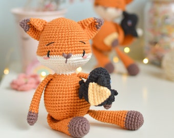 SPANISH/ENGLISH amigurumi fox pattern and his mini crow+mini fox, easy amigurumi pattern, pattern for beginners, combo of 3 patterns