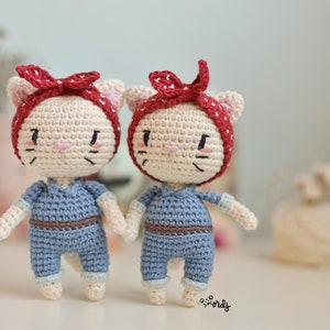 SPANISH/ENGLISH pattern amigurumi cat from Rosie the Riveter Rosie the riveter cat mini gift cat pattern easy pattern image 1