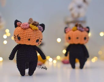 Patrón Español/INGLÉS para tejer a Kin el gato calabaza amigurumi |muñeco amigurumi |gato calabaza amigurumi|patrón apto para principiantes