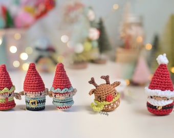 Amigurumi pattern combo: mini Santa, mini Rudolf and mini elves (3 versions), mini amigurumis, Christmas minis, Christmas patterns