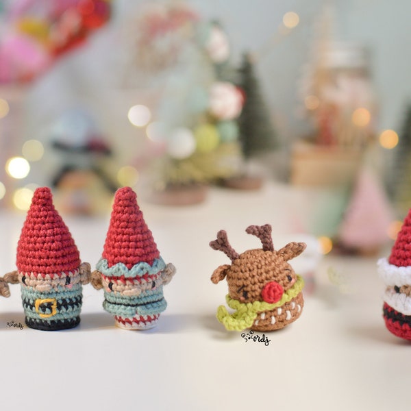 Combo de patrones amigurumi: mini Santa, mini Rudolf y mini elfos (3 versiones), mini amigurumis, minis de navidad, patrones navideños