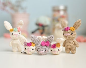 Patrón en Español/Inglés para hacer un mini conejo amigurumi y un llavero conejo | conejo amigurumi | mini amigurumis | nivel principiante